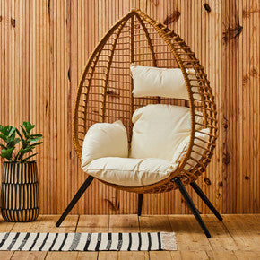Goa Natural Rattan Effect Egg Chair with Cream Cushions