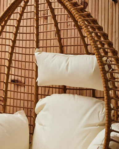 Goa Natural Rattan Effect Egg Chair with Cream Cushions