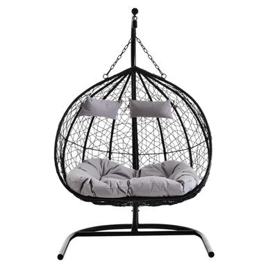 Goa Black Rattan Effect Double Hanging Egg Chair with Sledge Base