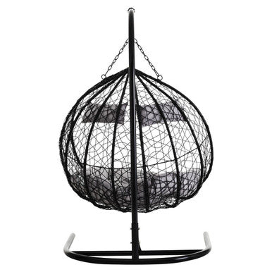 Goa Black Rattan Effect Double Hanging Egg Chair with Sledge Base