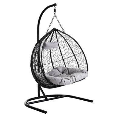 Goa Black Rattan Effect Double Hanging Egg Chair with Sledge Base