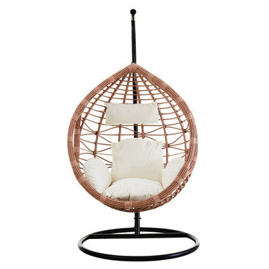 Goa Natural Rattan Effect Hanging Egg Chair with Cream Cushions