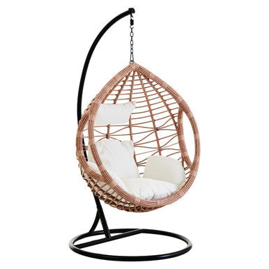 Goa Natural Rattan Effect Hanging Egg Chair with Cream Cushions