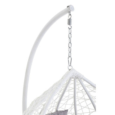Goa White Rattan Effect Hanging Egg Chair with Grey Cushions