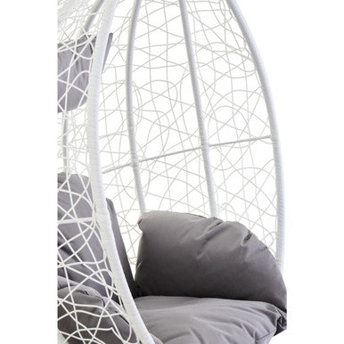 Goa White Rattan Effect Hanging Egg Chair with Grey Cushions