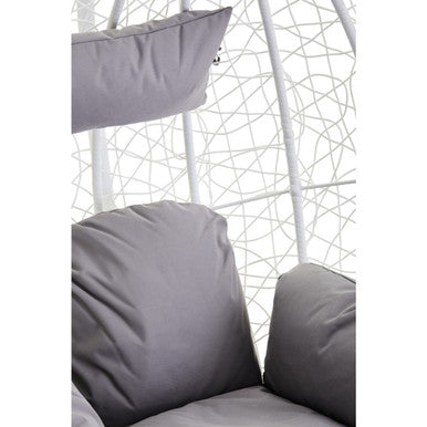 Goa White Rattan Effect Hanging Egg Chair with Grey Cushions