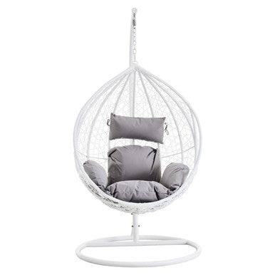 Goa White Rattan Effect Hanging Egg Chair with Cutout Sides