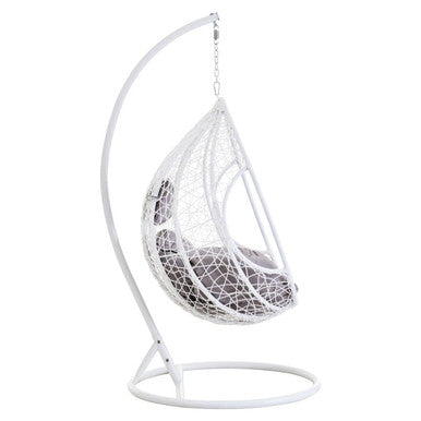 Goa White Rattan Effect Hanging Egg Chair with Cutout Sides