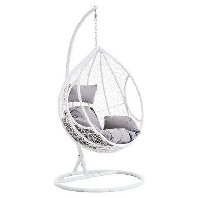 Goa White Rattan Effect Hanging Egg Chair with Cutout Sides