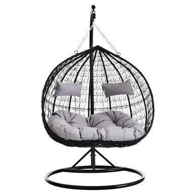 Goa Black Rattan Effect Double Hanging Egg Chair with Round Base