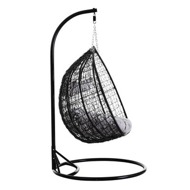 Goa Black Rattan Effect Double Hanging Egg Chair with Round Base