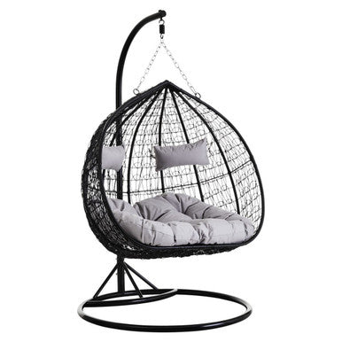 Goa Black Rattan Effect Double Hanging Egg Chair with Round Base