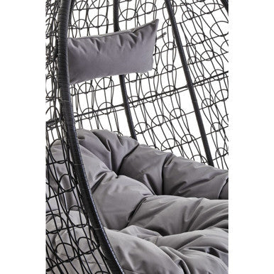 Goa Black Rattan Effect Double Hanging Egg Chair with Round Base