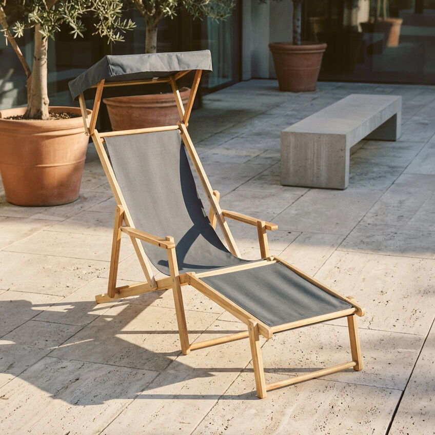 Beauport Khaki Lounger with Wooden Frame