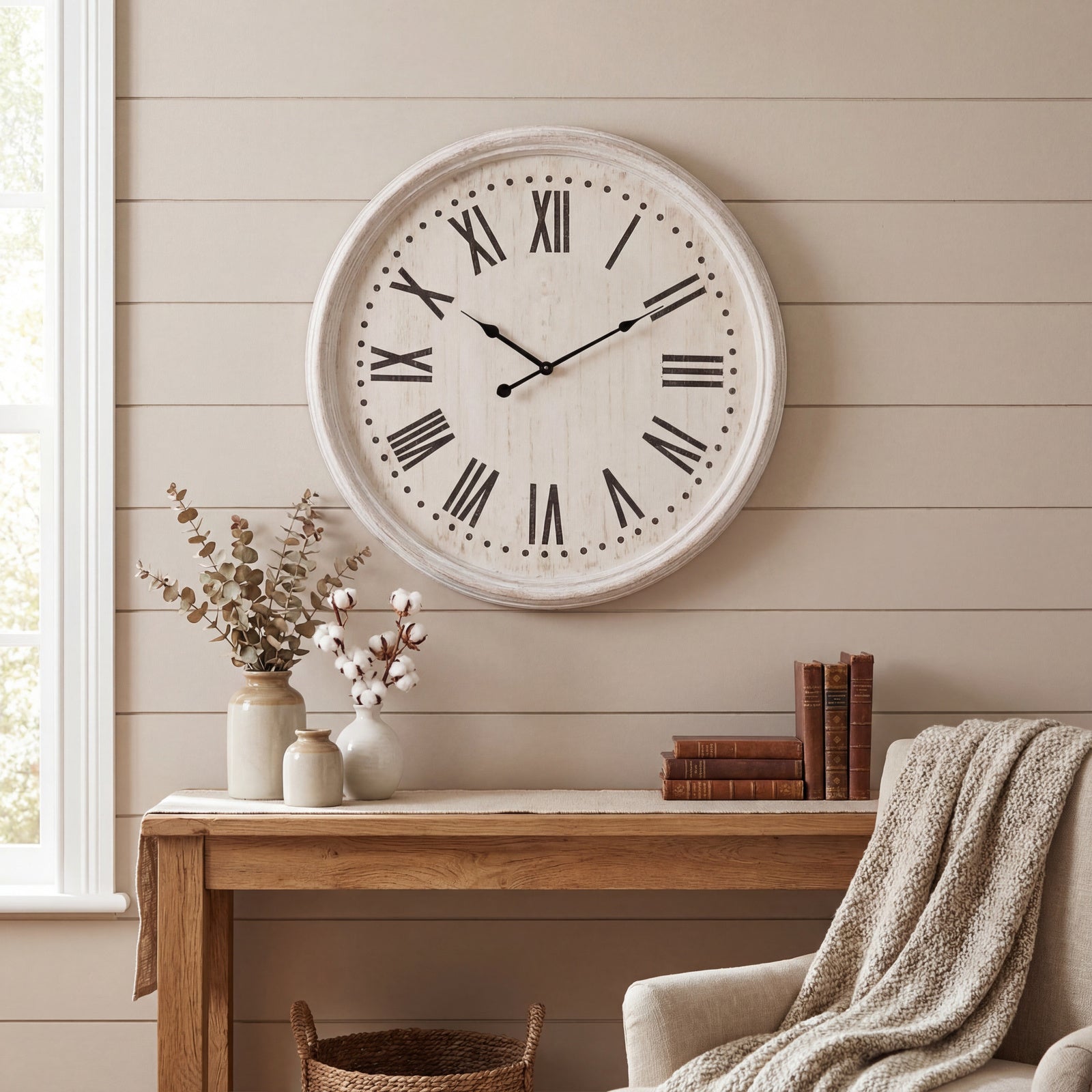 White Wash Clock With Black Numerals