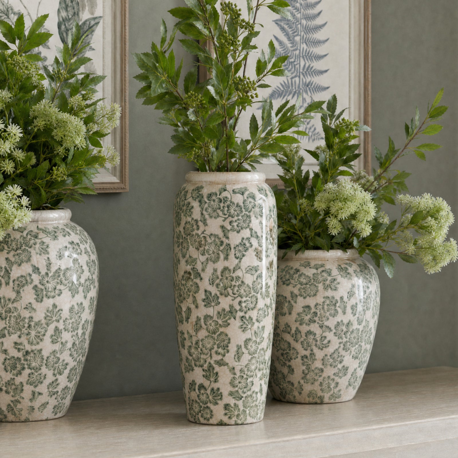 Large Green Clover Tall Olpe Vase