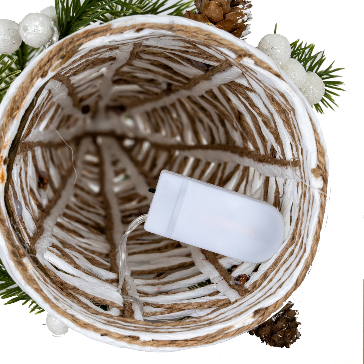 Large LED White Rattan Cone Tree With Winter Branches