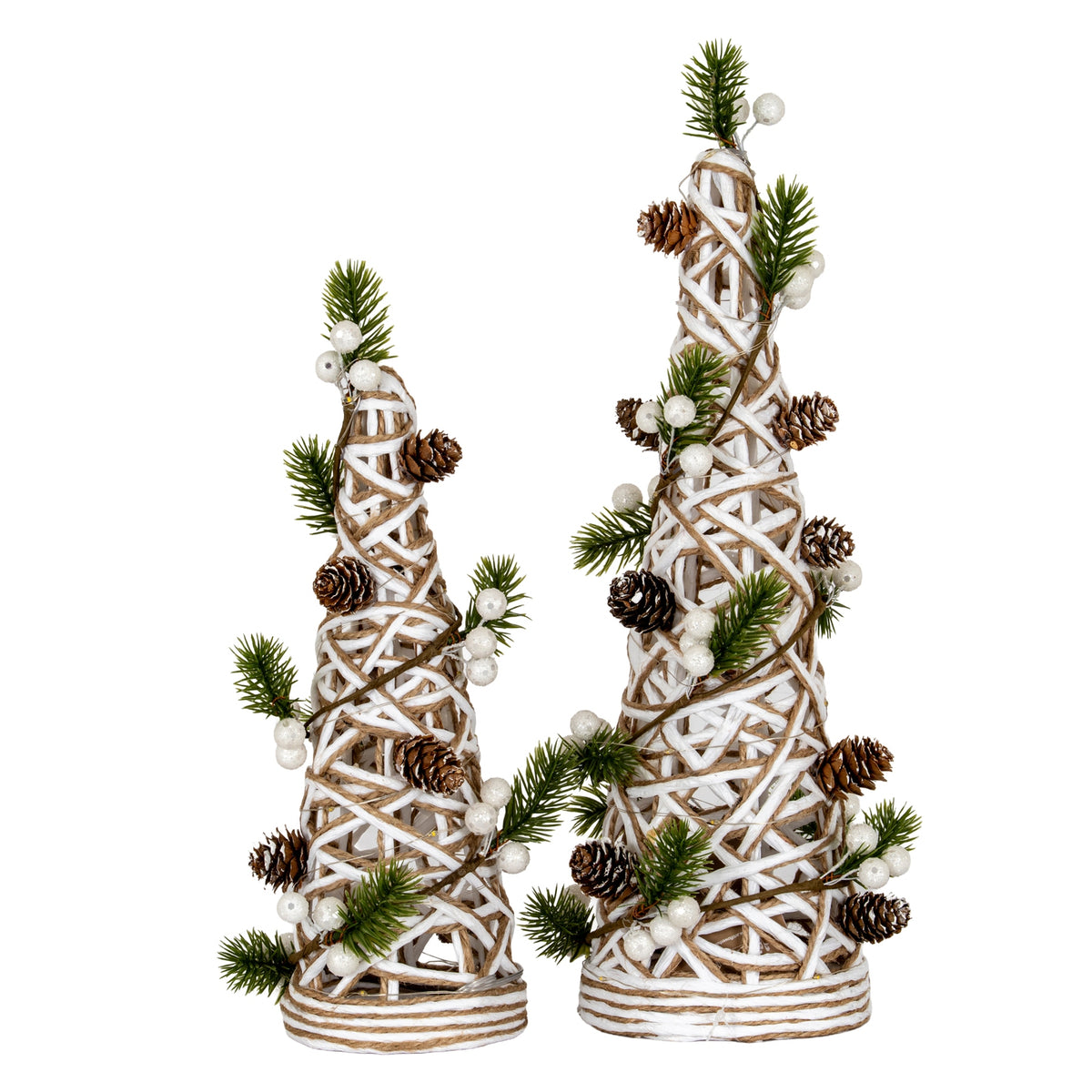 Large LED White Rattan Cone Tree With Winter Branches