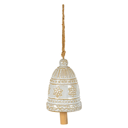 Large Ceramic Bell Tree Ornament With Snowflake Detail