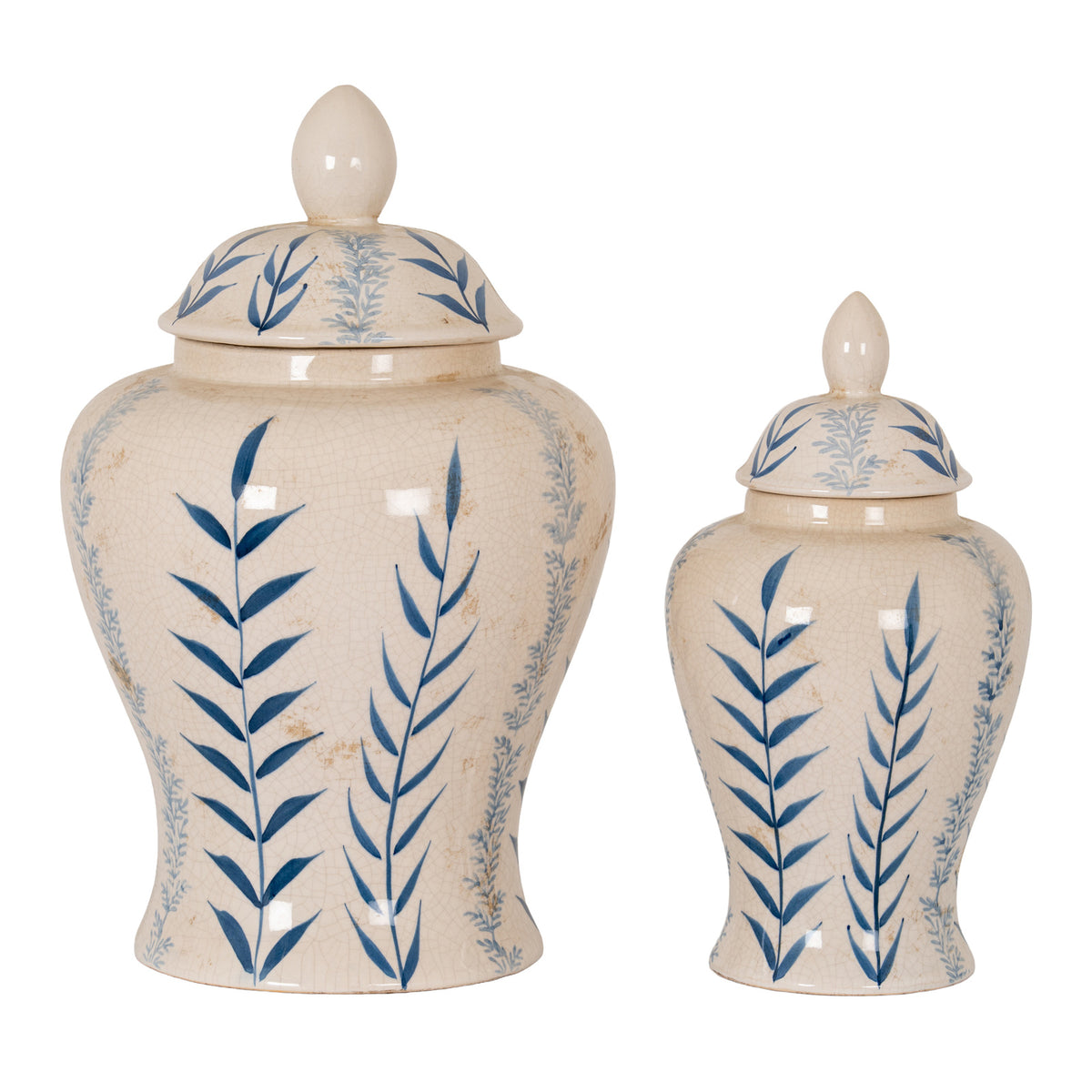 Large Blue Flora Ceramic Ginger Jar