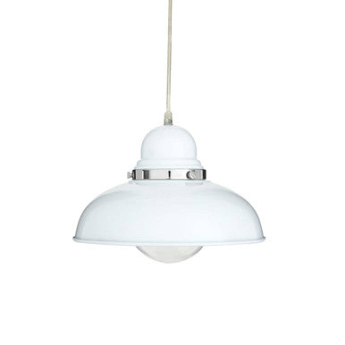 White Finish Pendant Light with Chrome Detail | Jasper
