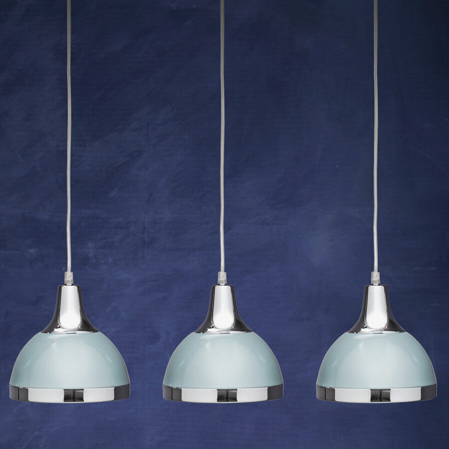 Three Shutter Blue and Chrome Shade Pendant Light | Vermont
