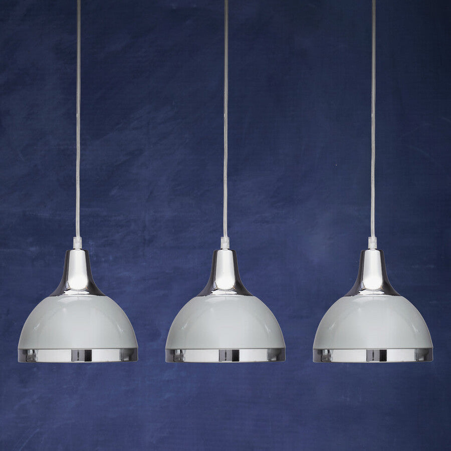 Three Shutter Grey and Chrome Shade Pendant Light | Vermont