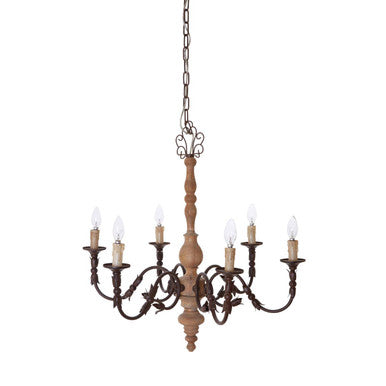 Wood and Metal 6 Arm Chandelier | Paulette