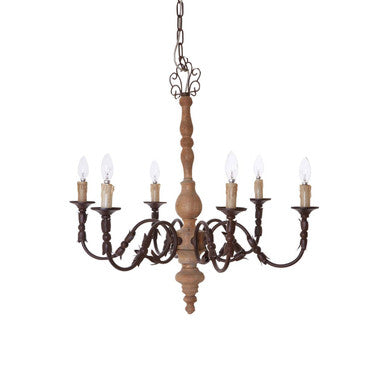 Wood and Metal 6 Arm Chandelier | Paulette