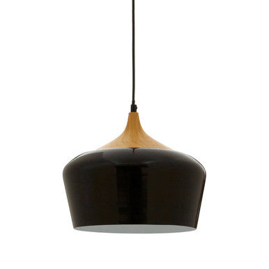 Black Metal and Wood Effect Pendant Light | Blayne