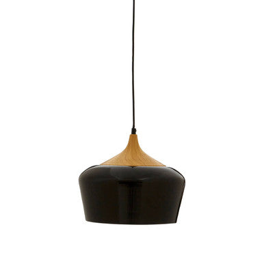 Black Metal and Wood Effect Pendant Light | Blayne