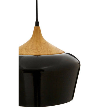 Black Metal and Wood Effect Pendant Light | Blayne