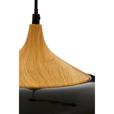 Black Metal and Wood Effect Pendant Light | Blayne