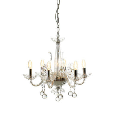 6 Bulb Clear Crystal Glass Chandelier | Morano