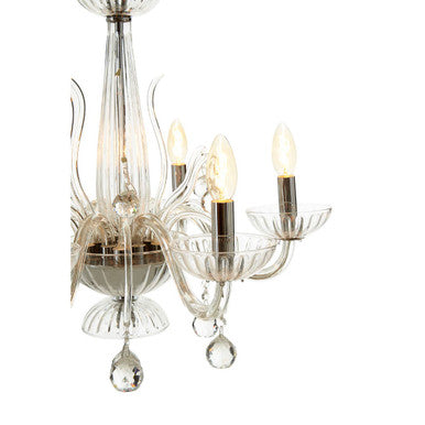 6 Bulb Clear Crystal Glass Chandelier | Morano