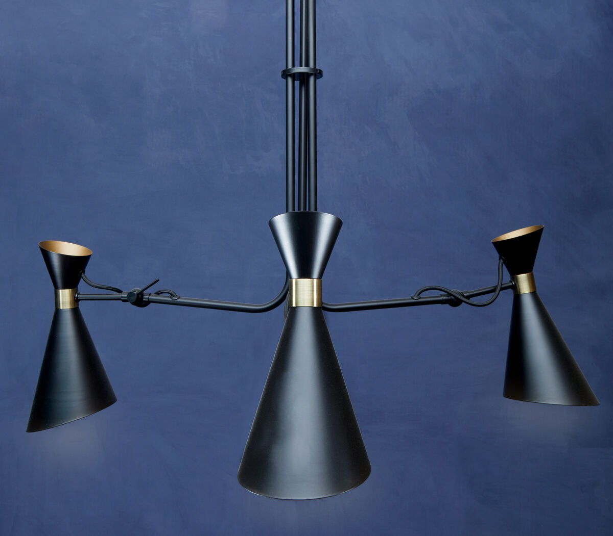 3 Shade Black and Gold Bent Arm Pendant | Linox