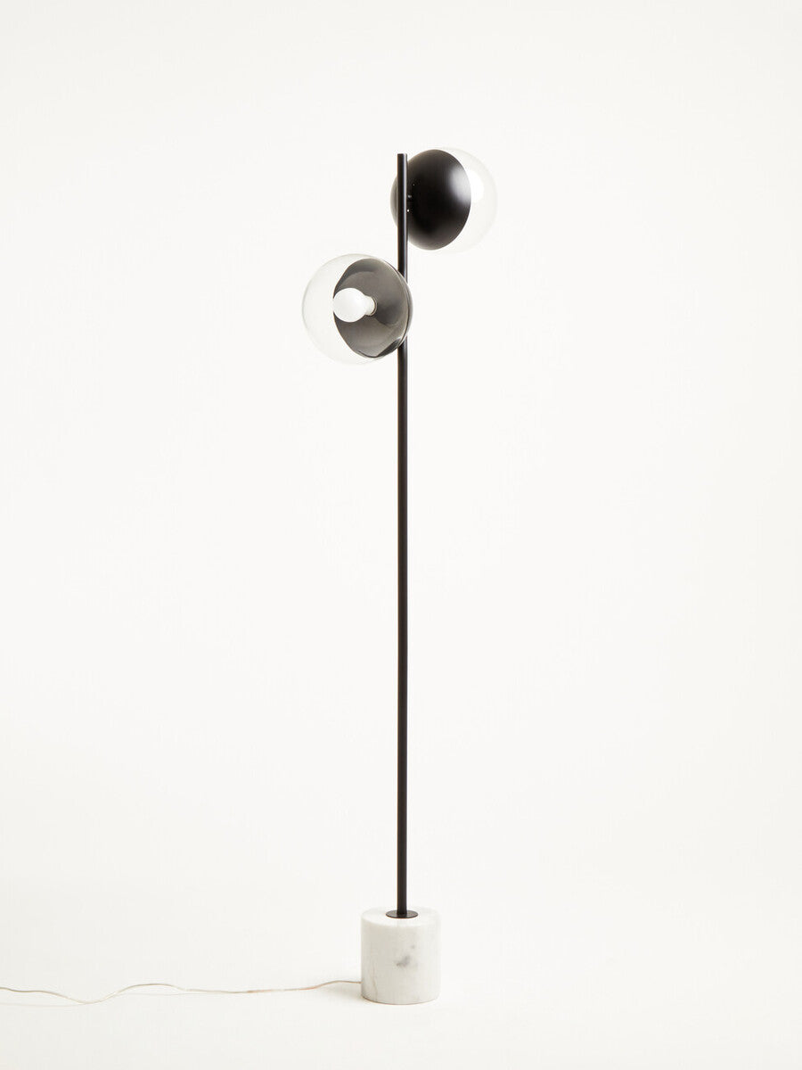 Two Light Black Floor Lamp with Marble Base | Revive