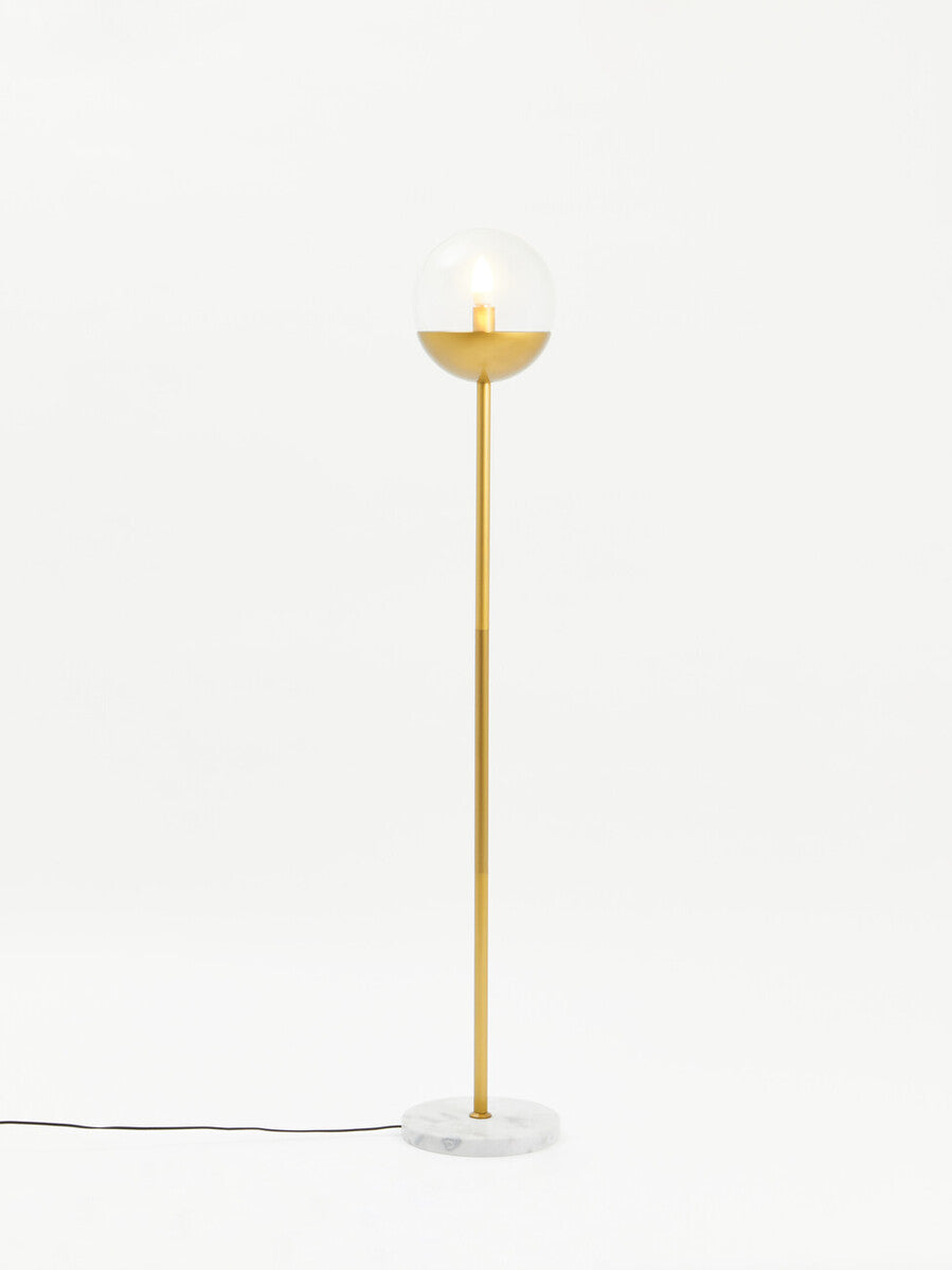 Gold Finish Metal Floor Lamp with White Marble Base | Revive