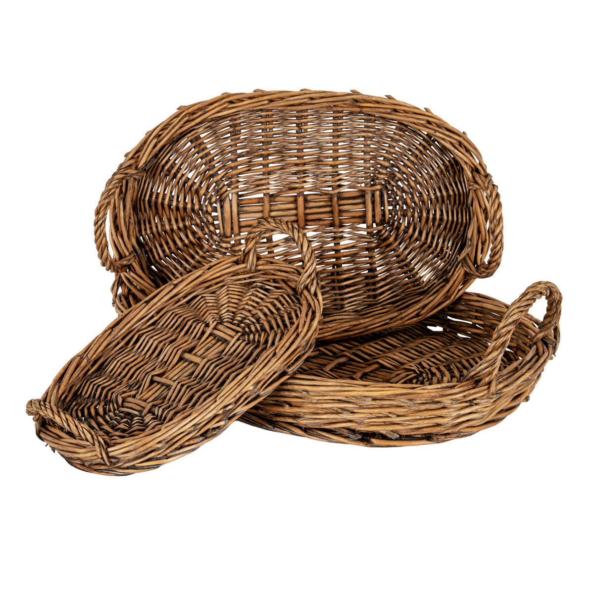 Briar Collection Set Of Three Oval Wicker Trays