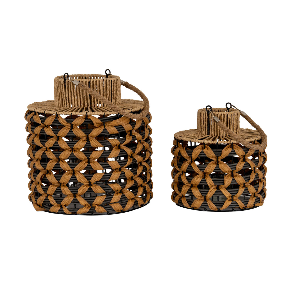 Large Woven Wicker Lantern With Jute Handle