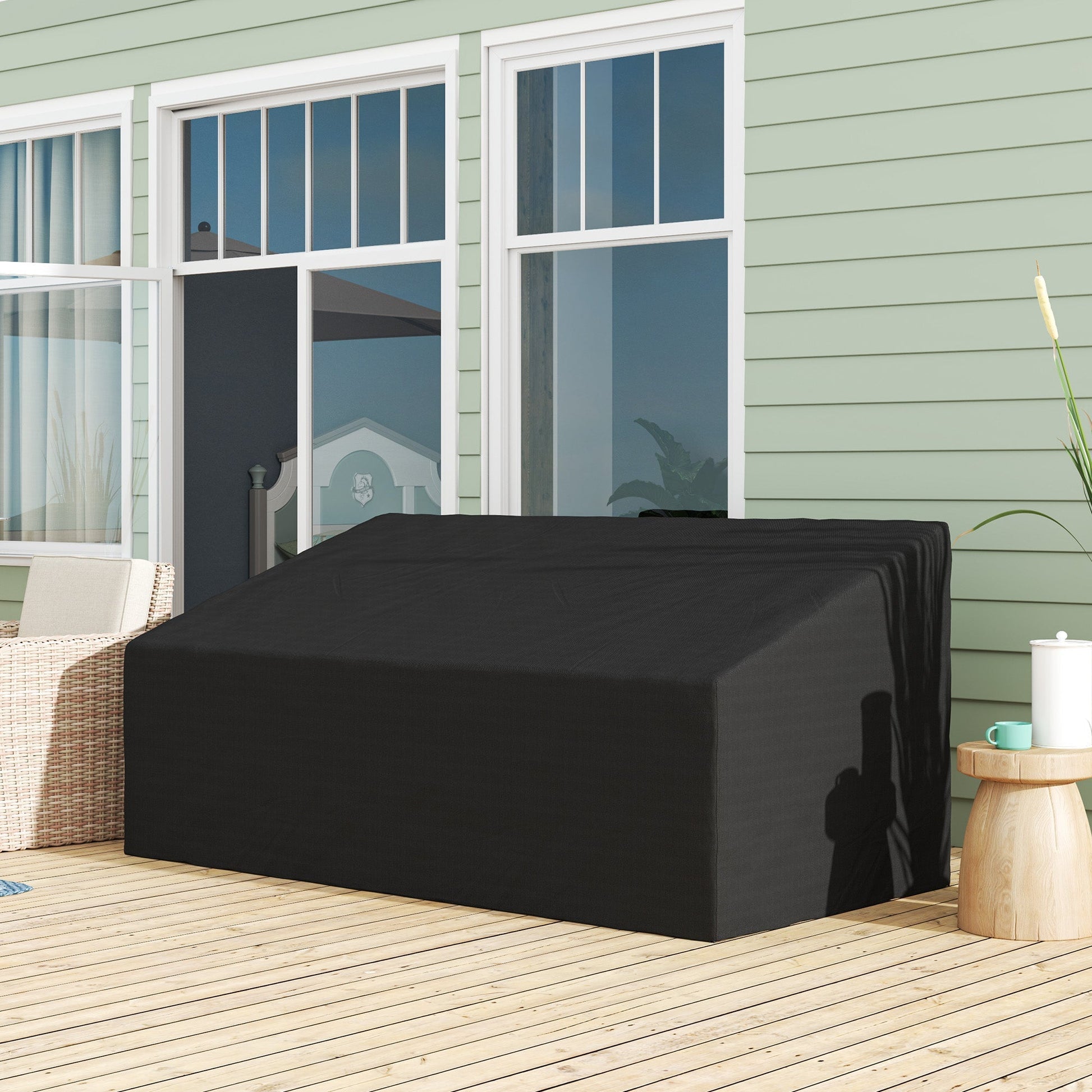 600D Oxford Cloth Furniture Cover, 3 Seater Sofa Protector for Garden Patio, Outdoor, Waterproof, Black, 218 x 111 x 63-101 cm