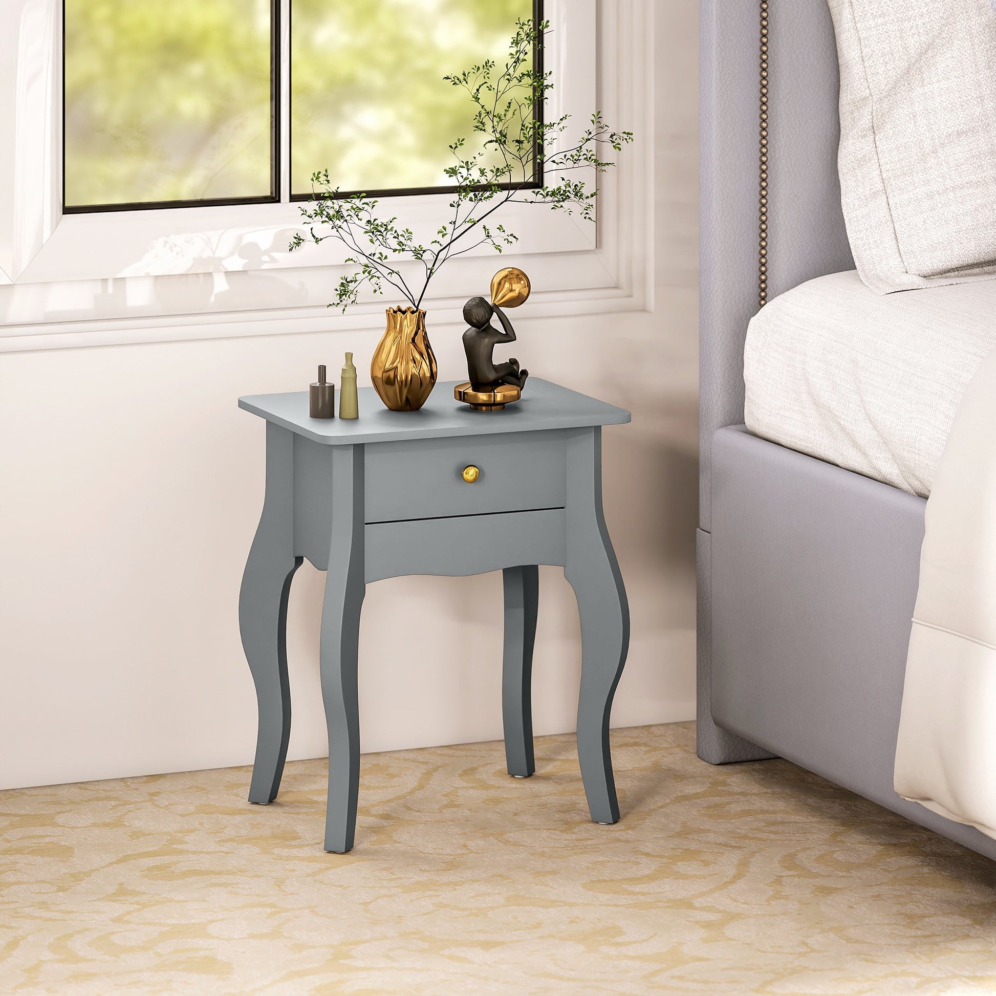French Style Side Table with Drawer - Grey