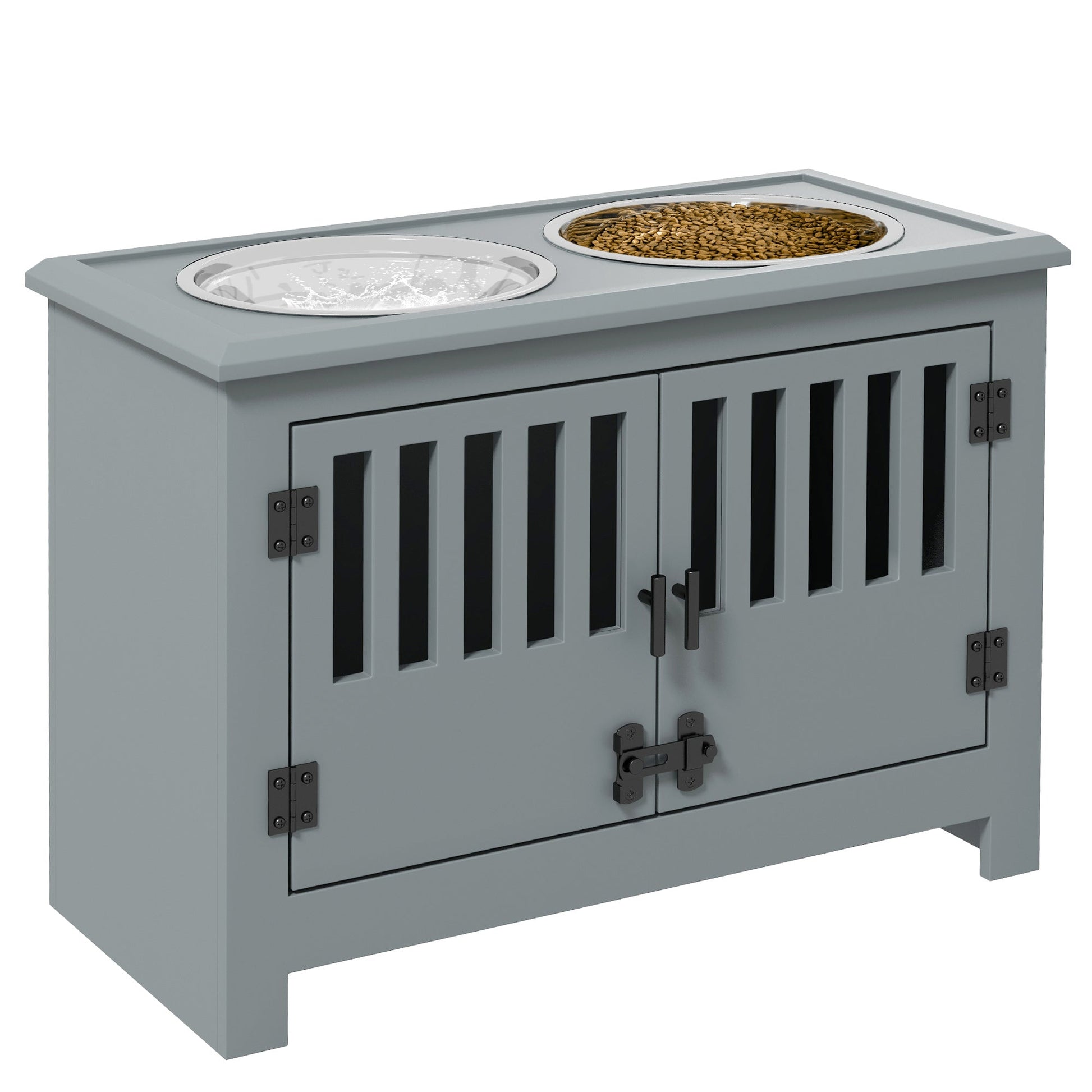Raised Dog Bowls, Pet Feeding Station, with Storage, Food and Water Bowls, for Large Dogs - Grey