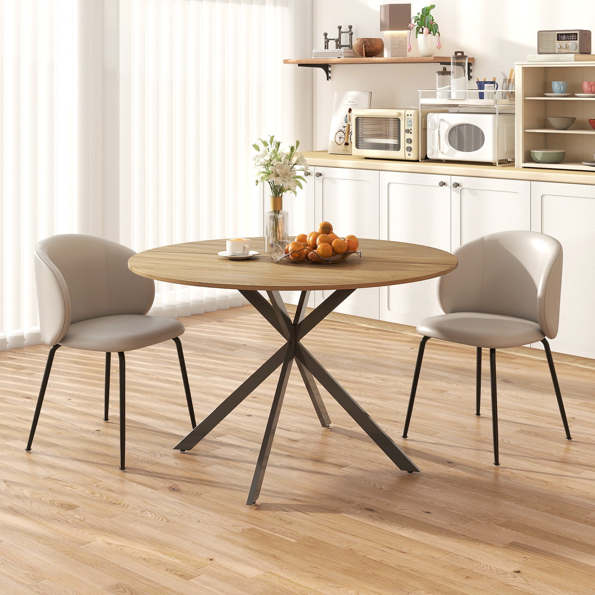 Dining Table for 4, 120 cm Industrial Kitchen Table with Wood Effect Tabletop and Steel Legs, Oak