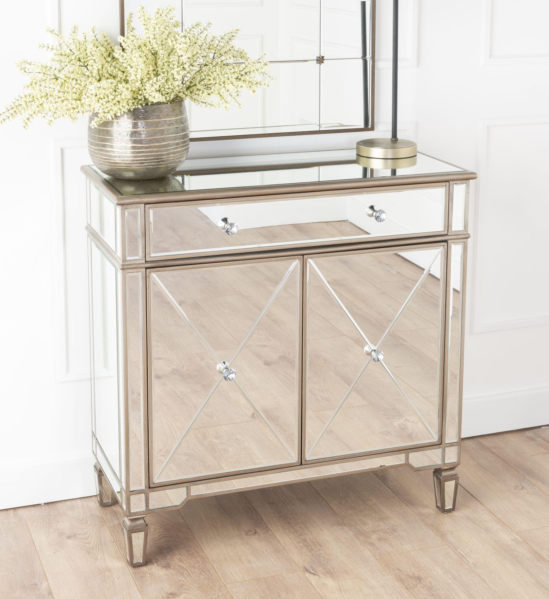 Acorn Mirrored Champagne Trim Small Sideboard - 2 Doors