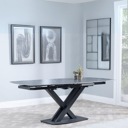 Atlanta Black Sintered Stone Extending Dining Table with Cross Base - 140cm/200cm