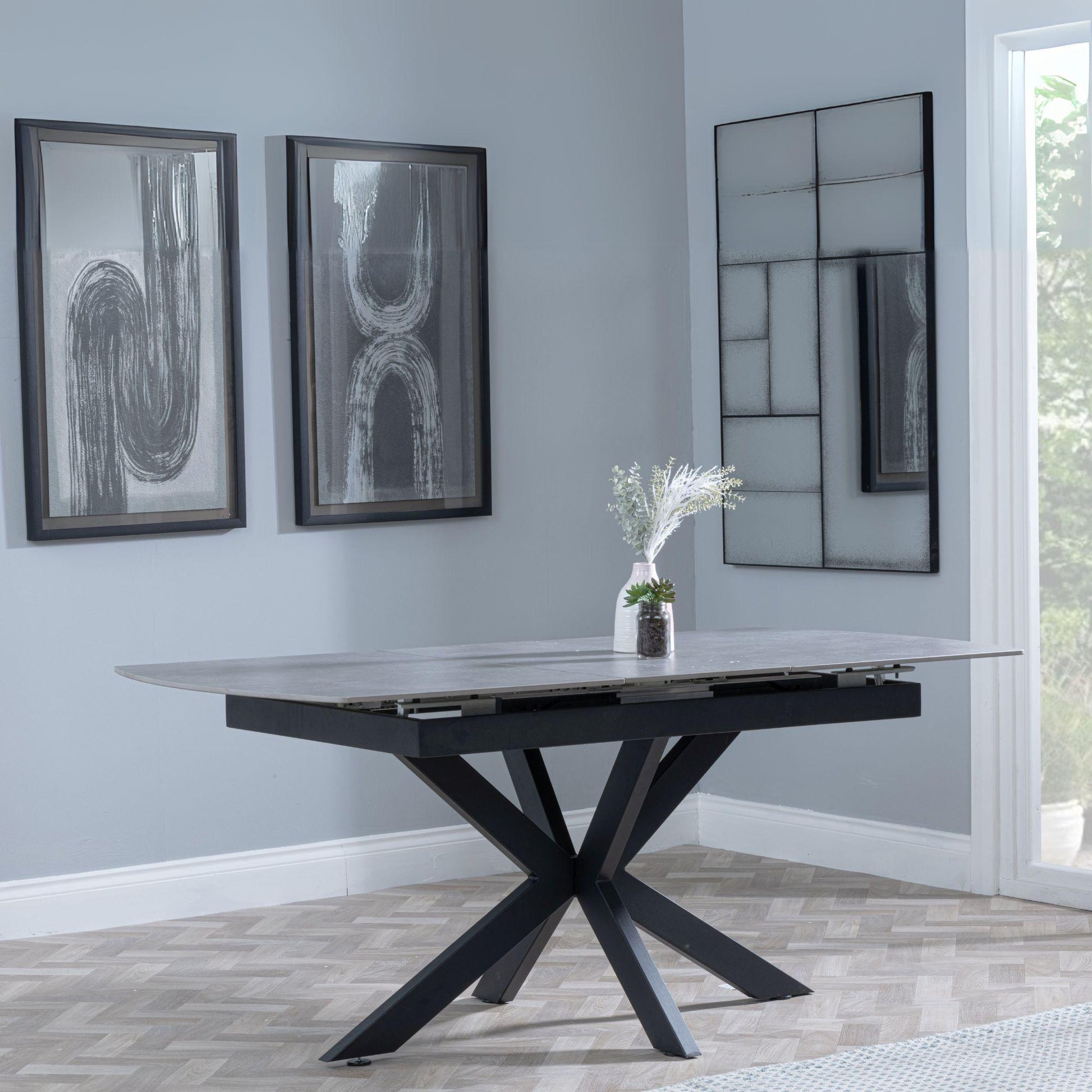 Eva Grey Sintered Stone Extending Dining Table with Black Star Base - 140cm/180cm