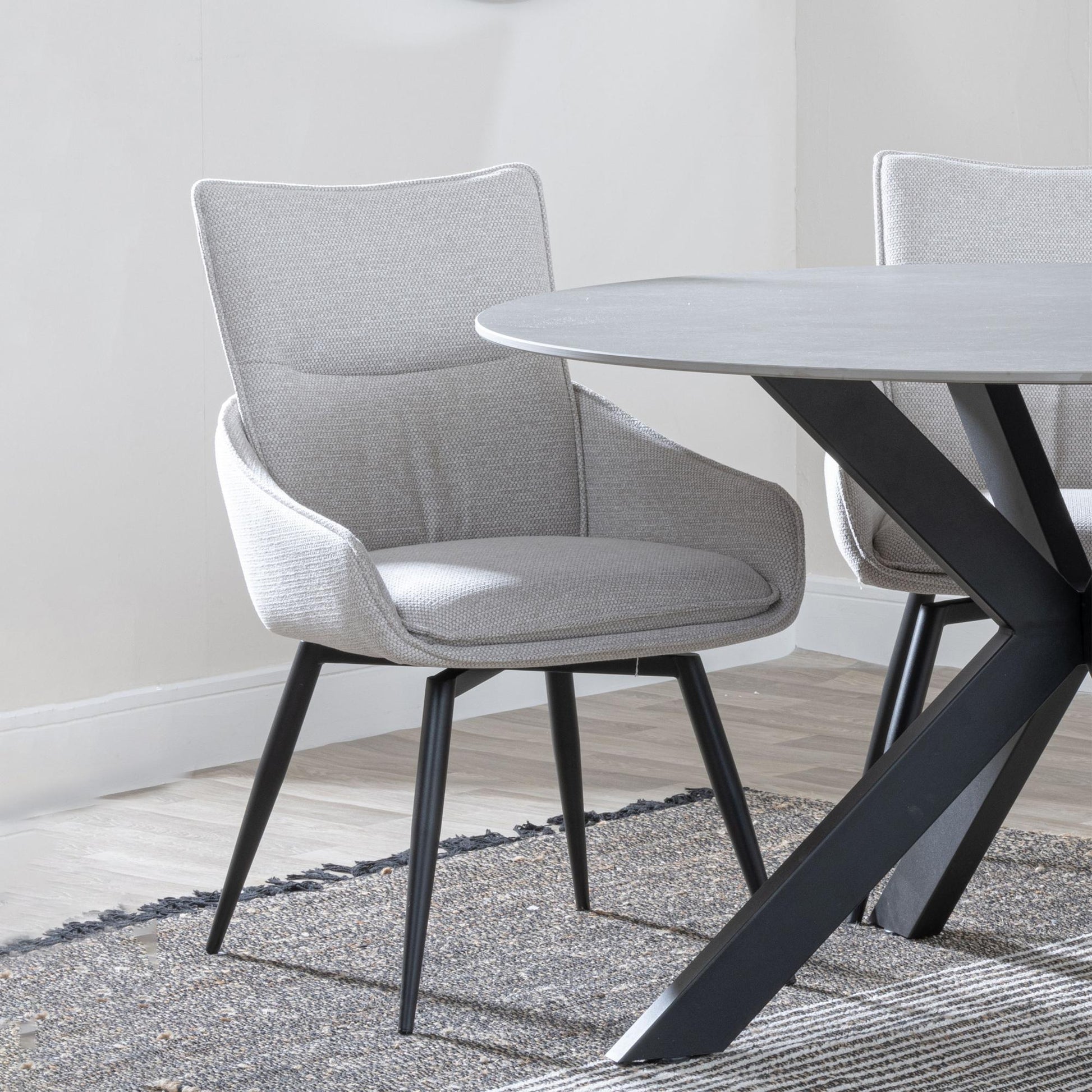 Flavio Beige Fabric Swivel Dining Chair with Black Legs - Pair of 2