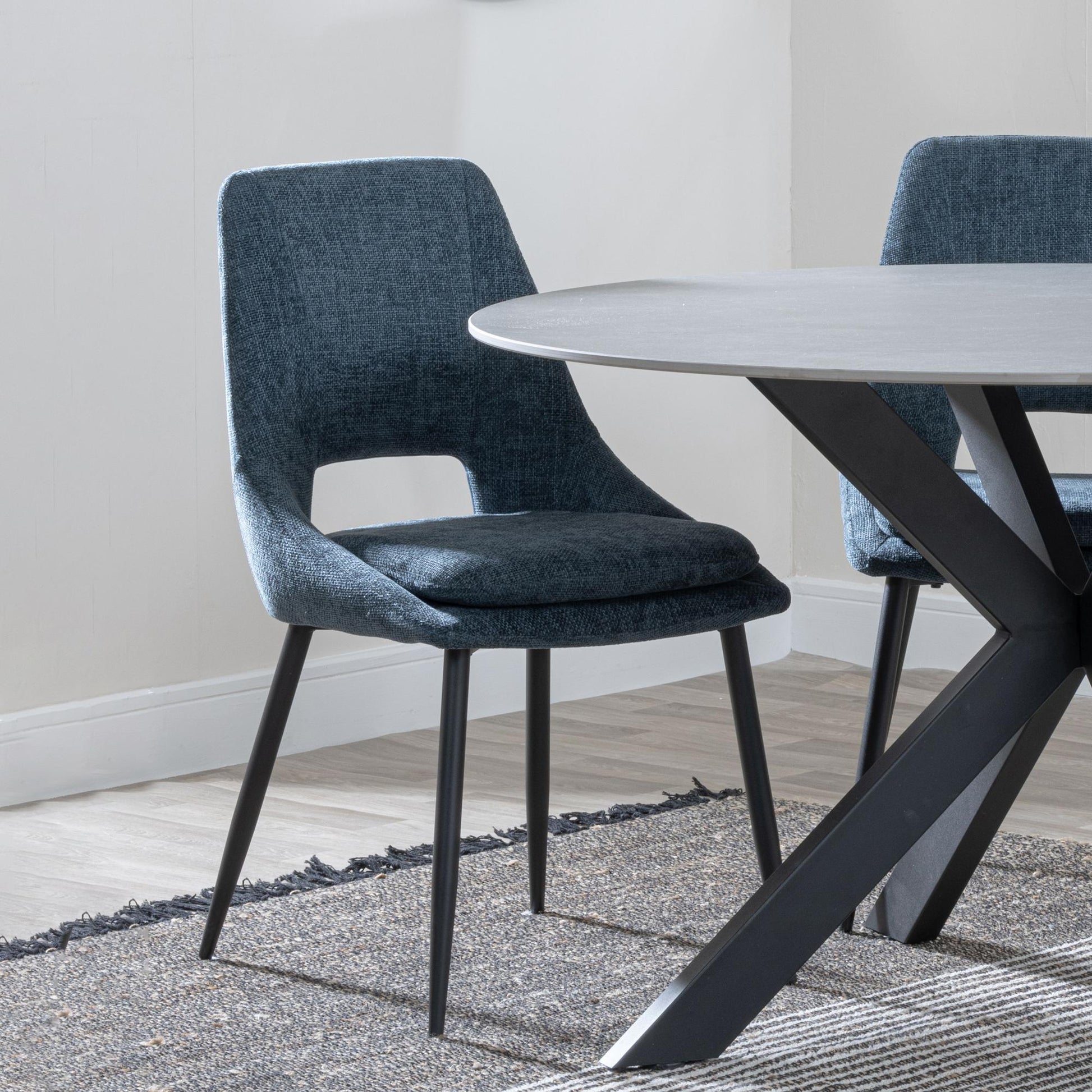 Fabien Blue Fabric Dining Chair with Black Legs - Pair of 2