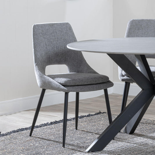 Fabien Grey Fabric Dining Chair with Black Legs - Pair of 2